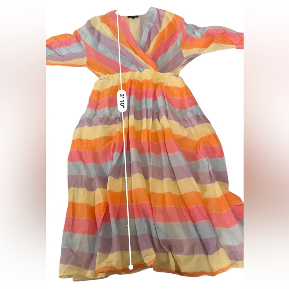 RTR Tara Jarmon Rainbow Colorful Stripey‎ 3/4 Sleeve Midi Dress Sz 38 / US 6 - Picture 13 of 13